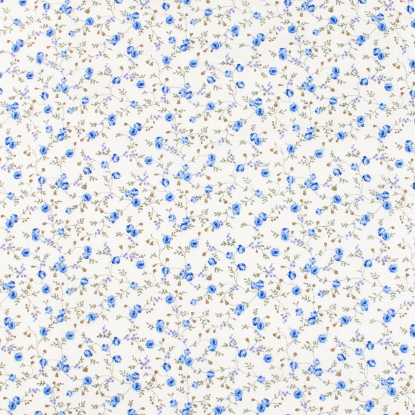 Coton imprimé CHAMP DE CALICOTS - Blanc et Bleu