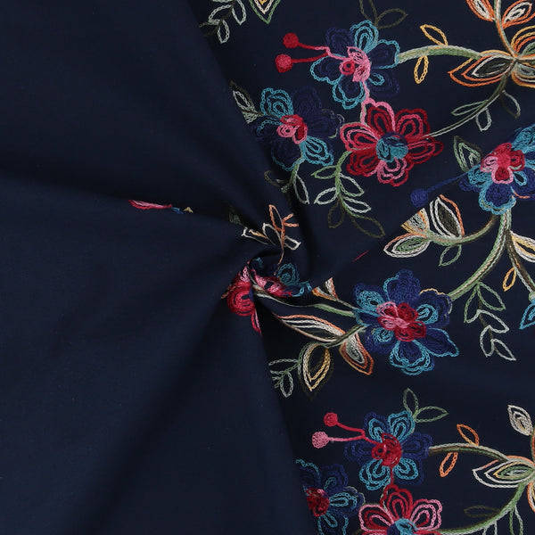 Embroidered Cotton & linen Blend - SCARLETT - Navy