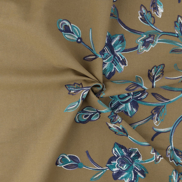Embroidered Cotton & linen Blend - SCARLETT - Khaki