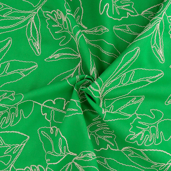 Embroidered Rayon Linen - ANNA - Green