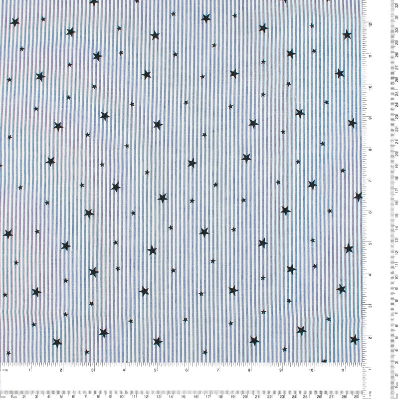 Seersucker à Rayures Imprimé - BETTY - 001 - Bleu