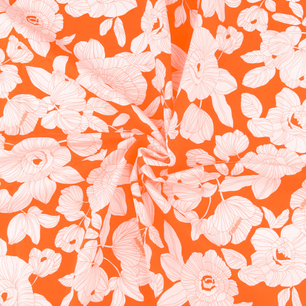 Popeline Extensible Imprimée - NORA - 009 - Orange