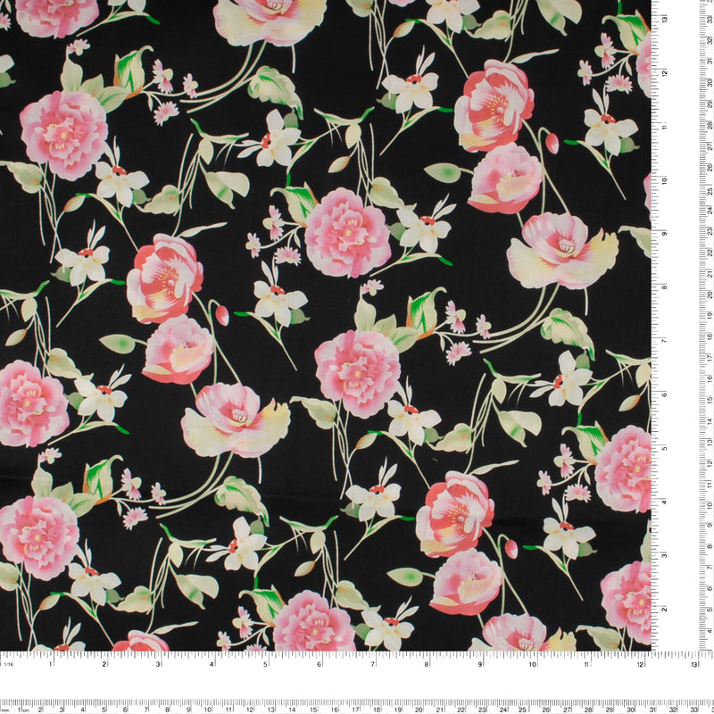 Digital Printed Sateen Cotton - BLOSSOM - 003 - Black