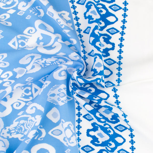 Popeline de Rayonne Imprimée en bordure - NATASHA - 021 - Bleu Pâle