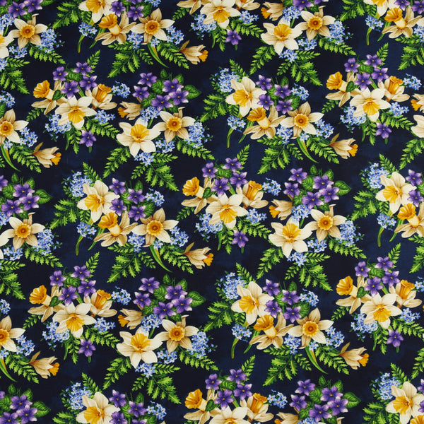 Printed Cotton - NATURE'S AFFAIR - 006 - Navy