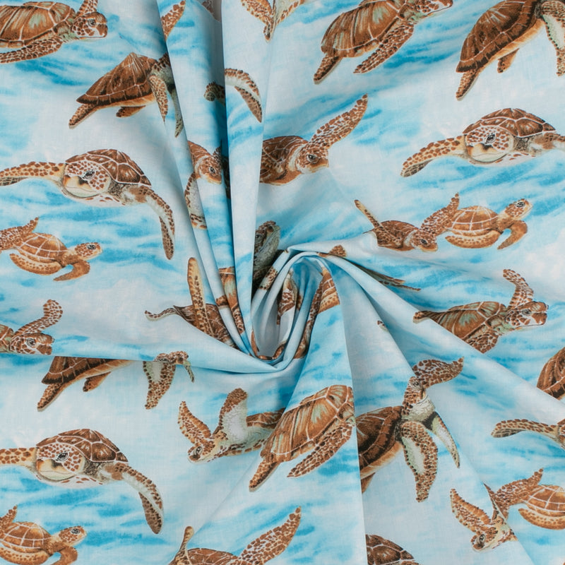 Printed Cotton - TURTLE MARCH - 003 - Blue