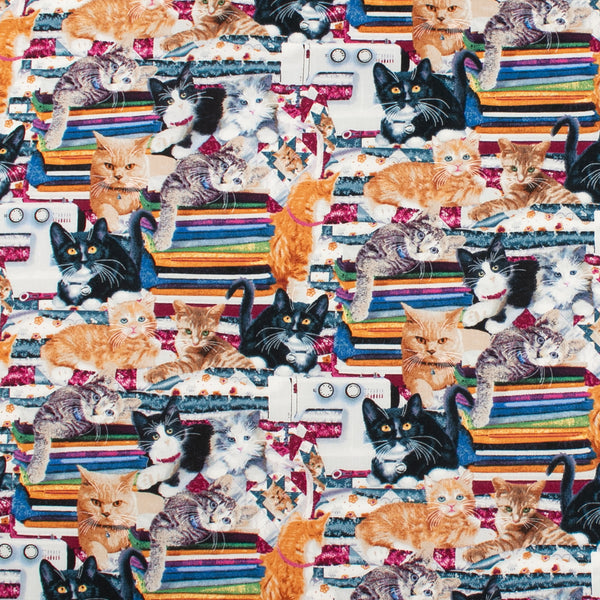 Printed Cotton - QUILTED KITTIES - 002 - Multi