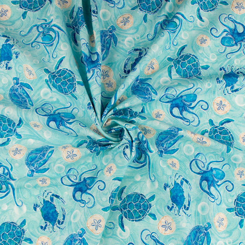 Printed Cotton - M'OCEAN - 001 - Aqua