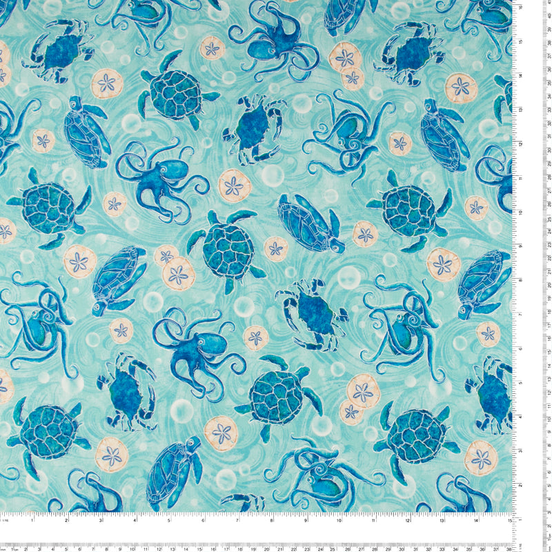 Printed Cotton - M'OCEAN - 001 - Aqua