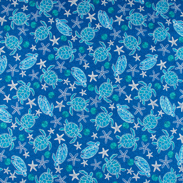 Coton Imprimé - <M'OCEAN> - 002 - Bleu