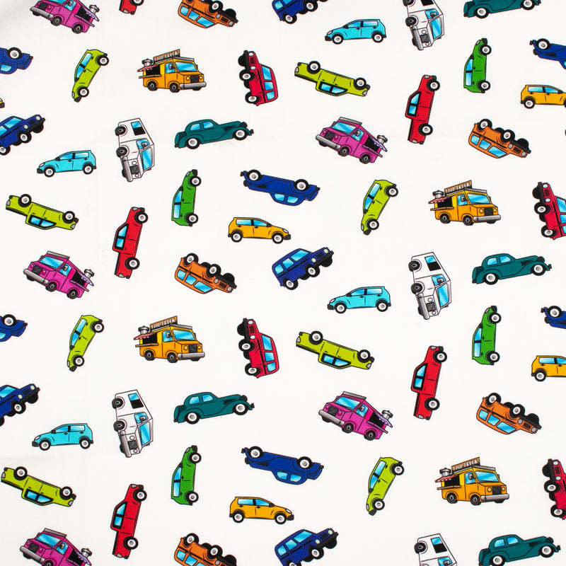 Digital Printed Cotton - AROUND TOWN - Cars & Trucks - White