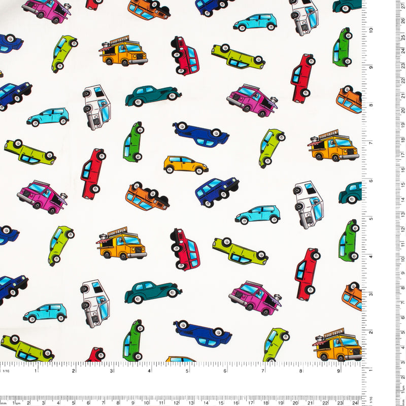 Digital Printed Cotton - AROUND TOWN - Cars & Trucks - White