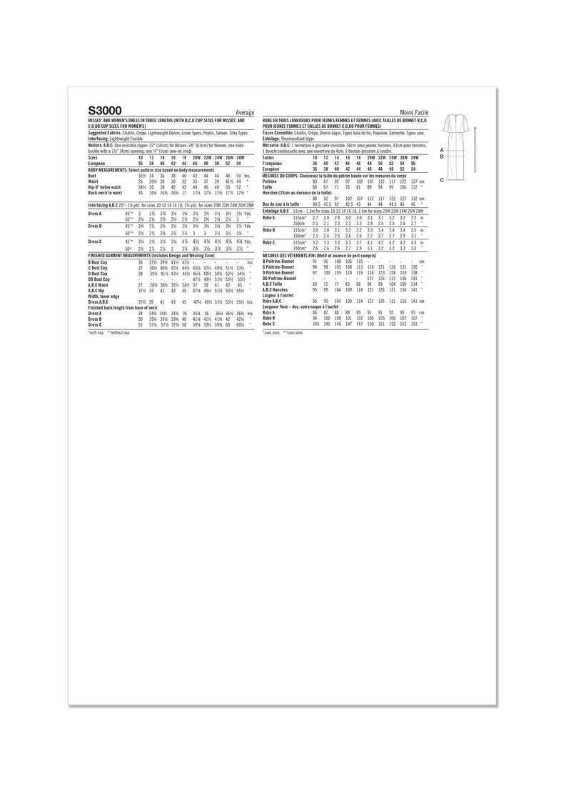 Simplicity S3000 - MISSES' AND WOMEN'S DRESS IN THREE LENGTHS