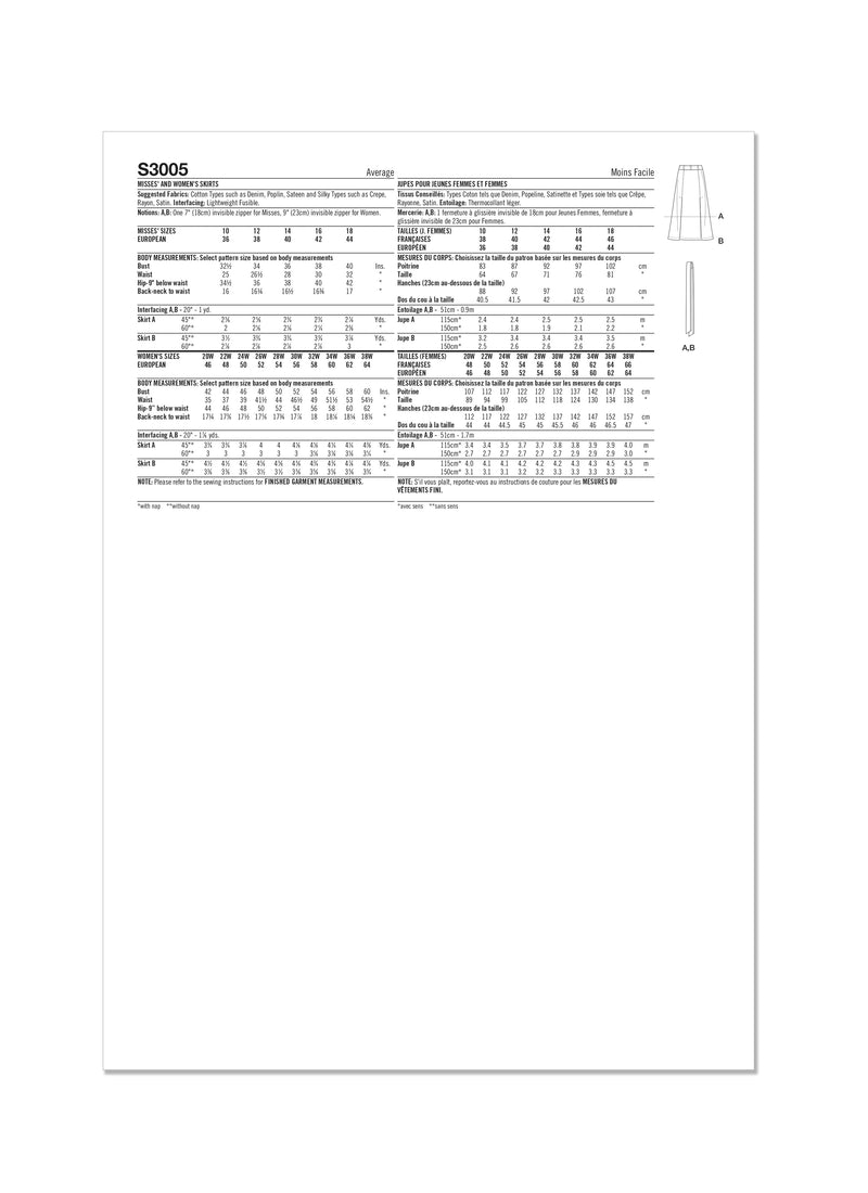 Simplicity S3005 - MISSES' AND WOMEN'S SKIRTS