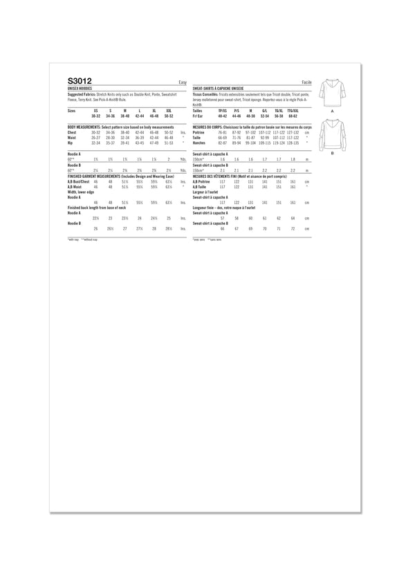 Simplicity S3012 - UNISEX HOODIES