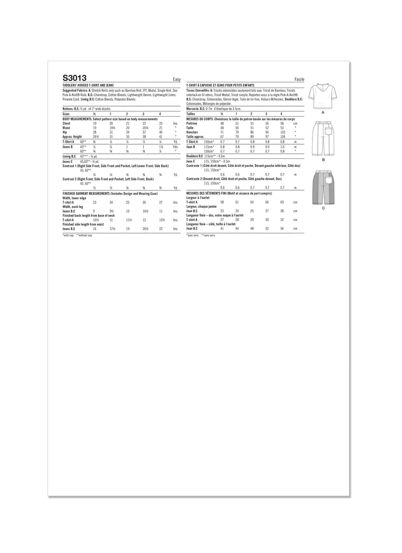 Simplicity S3013 - TODDLERS' HOODED T-SHIRT AND JEANS