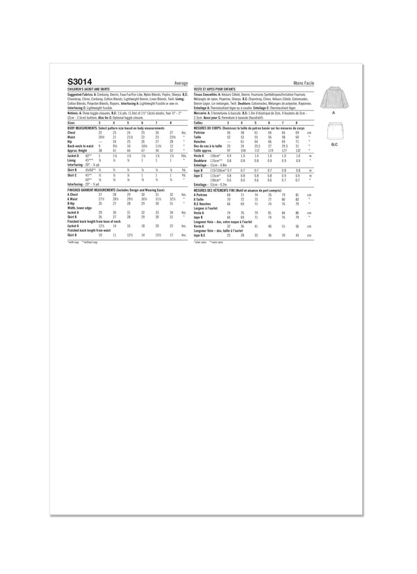 Simplicity S3014 - CHILDREN'S JACKET AND SKIRTS