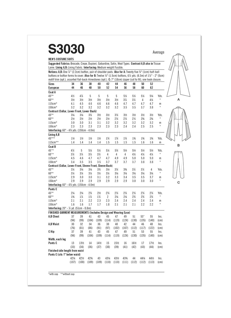 Simplicity S3030 - MEN'S COSTUME SUITS