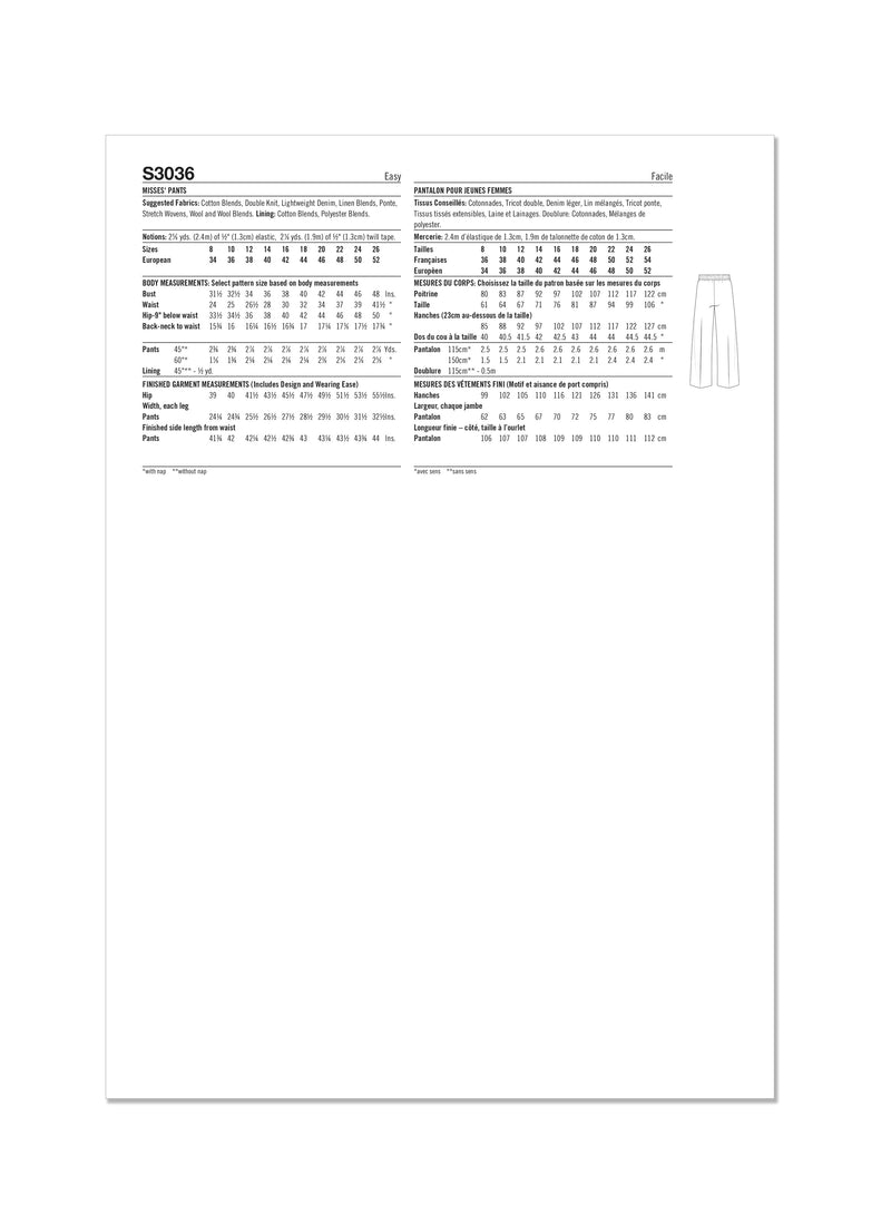 Simplicity S3036 - MISSES' PANTS