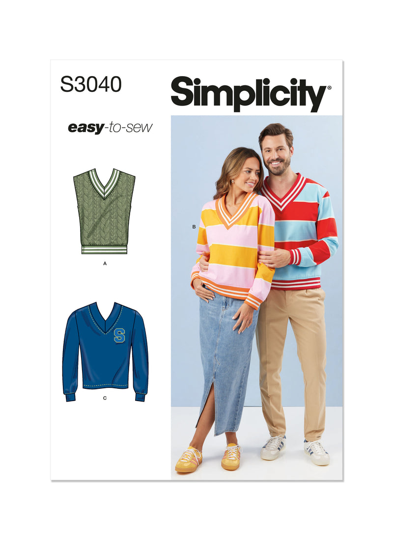 Simplicity S3040 - UNISEX KNIT VEST AND TOPS