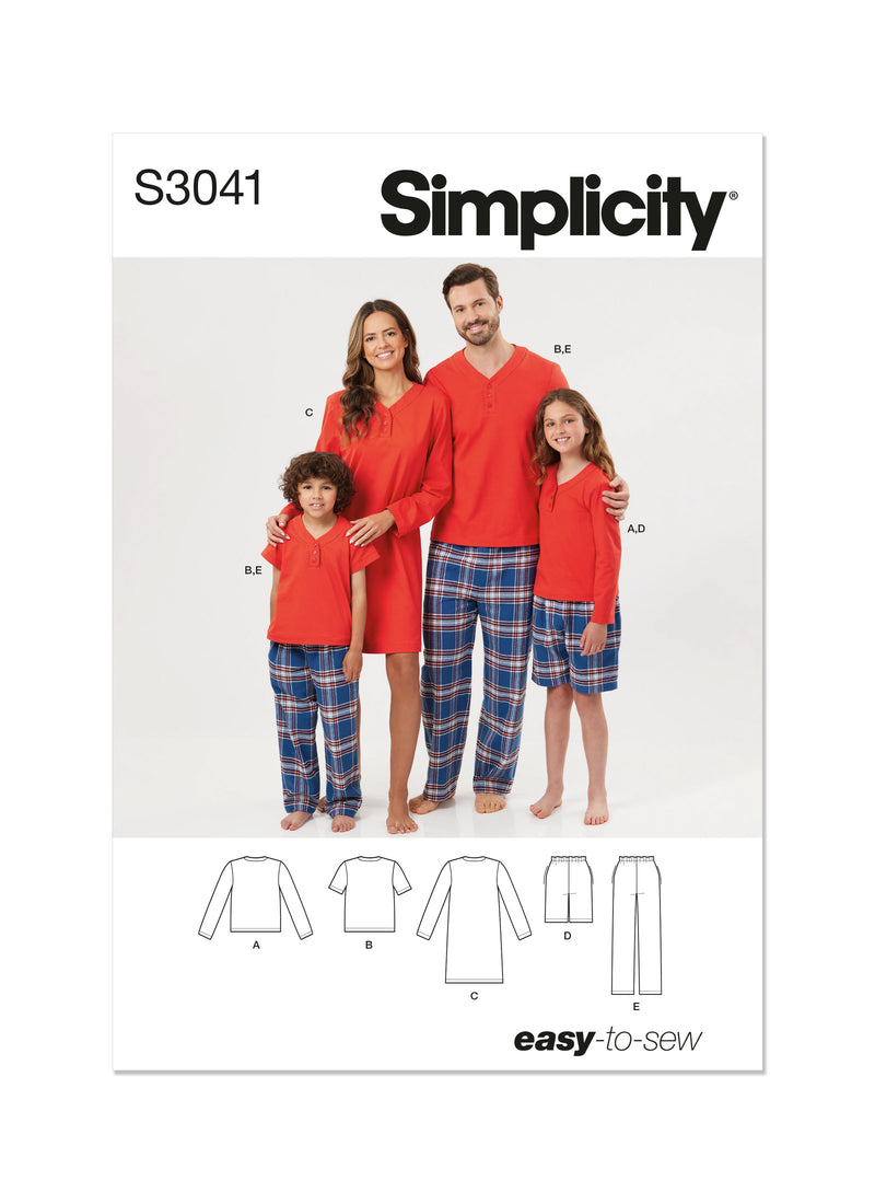 Simplicity S3041 - CHILDREN'S, TEENS' AND ADULTS' LOUNGE SHORTS, PANTS AND KNIT TOP AND TUNIC