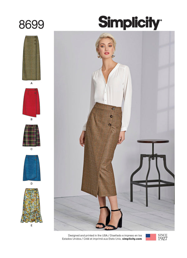 Simplicity S8699 Misses' Wrap Skirts with Length Variations
