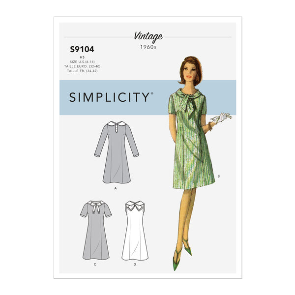 Simplicity S9104 Misses' Vintage Dresses with Sleeve & Neckline Variation