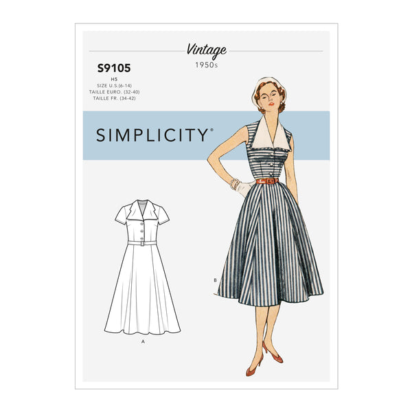 Simplicity S9105 Misses' Vintage Dress with Detachable Collar