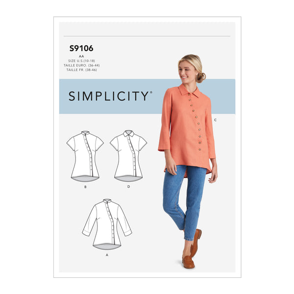 Simplicity S9106 Misses' & Women's Button Front Shirt