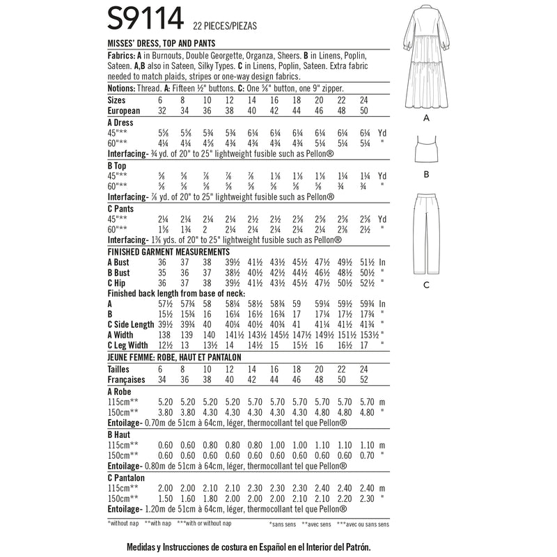 Simplicity S9114 Misses' Dress, Top & Pants By Mimi G Style