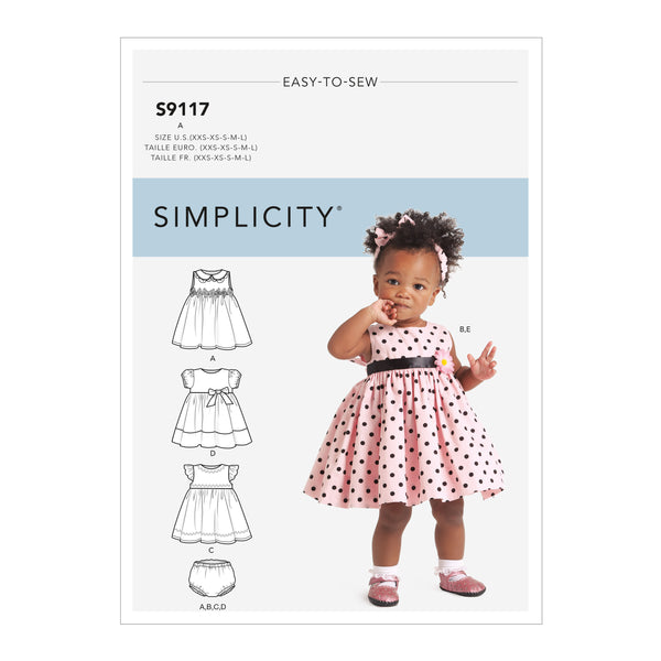 Simplicity S9117 Babies' Dresses, Panties & Headband (XXS-XS-XS-S-M-L)