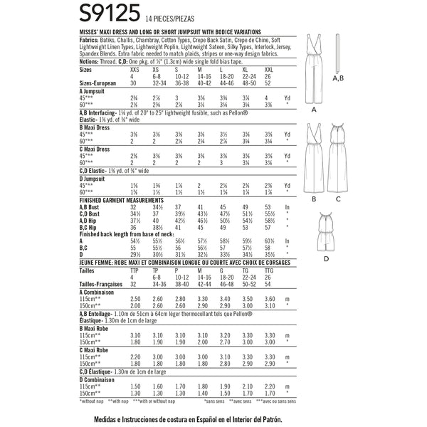 Simplicity S9125 Misses' Dresses & Jumpsuits (XXS-XS-S-M-L-XL-XXL)