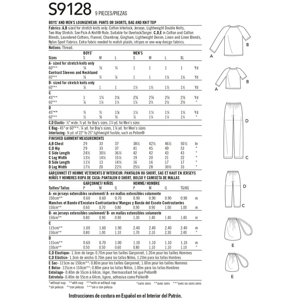 Simplicity S9128 Pyjamas pour Hommes et Garçons (S-M-L / S-M-L-XL)