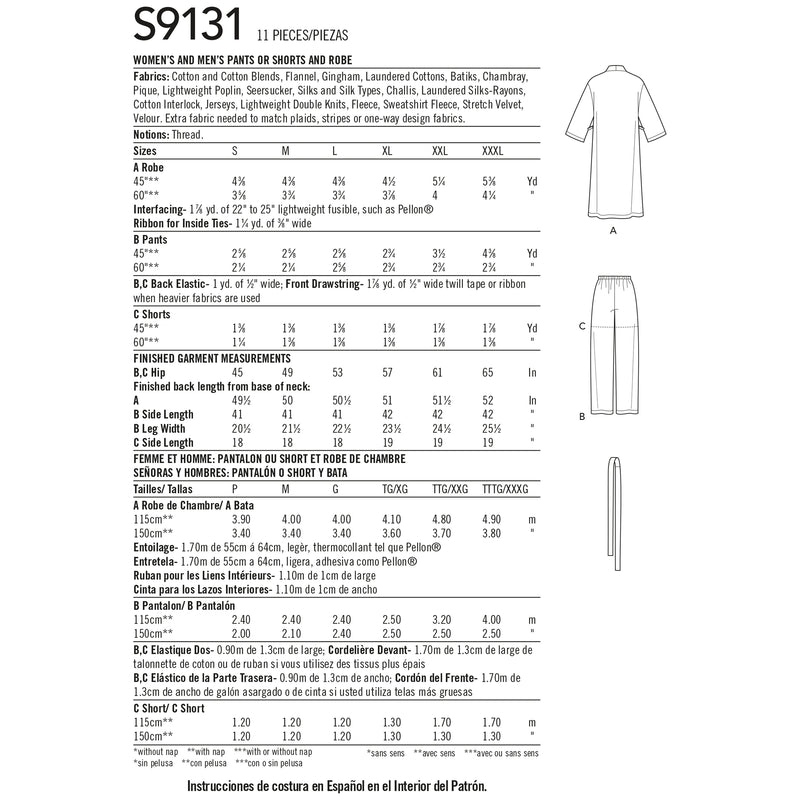 Simplicity S9131 Pyjamas Unisexes