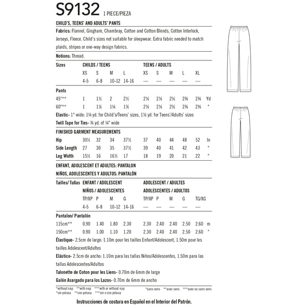 Simplicity S9132 Unisex Sleepwear (XS-S-M-L / XS-S-M-L-XL)