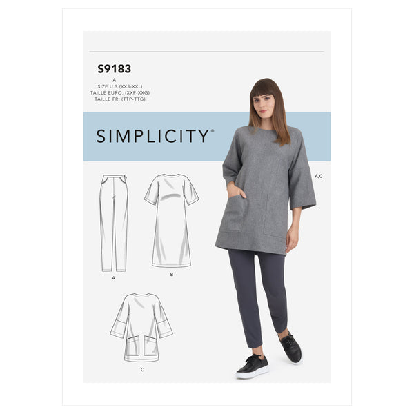 Simplicity S9183 Misses' Tunic, Top, Dress & Legging (XXS-XS-S-M-L-XL-XXL)