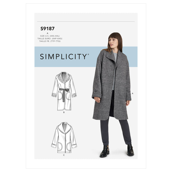 Simplicity S9187 Misses' Jacket & Coats (XXS-XS-S-M-L-XL-XXL)
