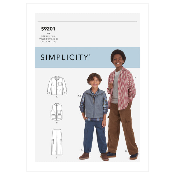 Simplicity S9201 Chemises, Gilets et Pantalons pour Enfants et Garçons
