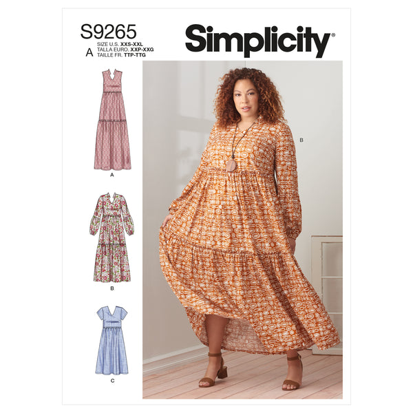 Simplicity S9265 Misses' & Women's Tiered Dresses (XXS-XS-S-M-L-XL-XXL)