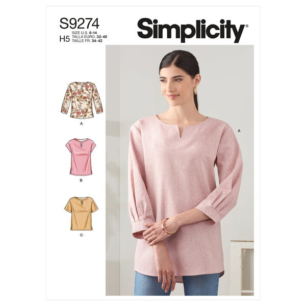 Simplicity S9274 Misses' Tops In Two Lengths