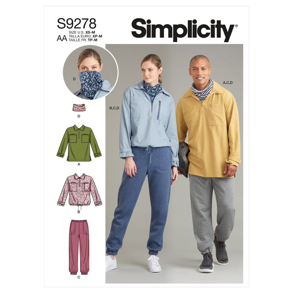 Simplicity S9278 Unisex Tops In Two Lengths, Pants & Neckpiece
