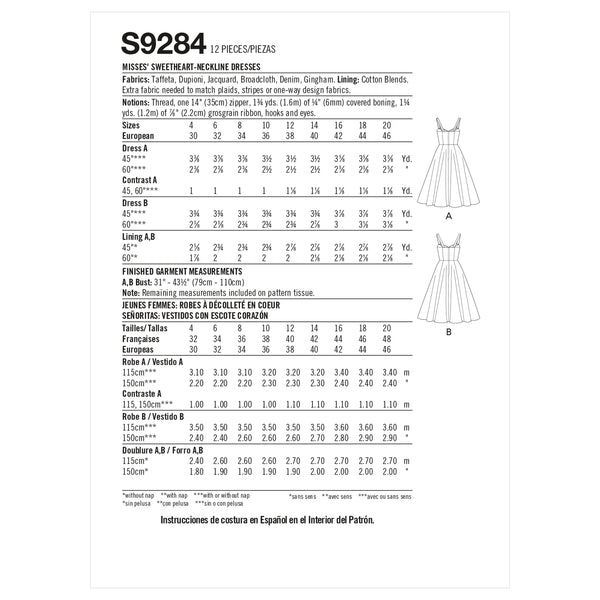 Simplicity S9284 Misses' Sweetheart-Neckline Dresses