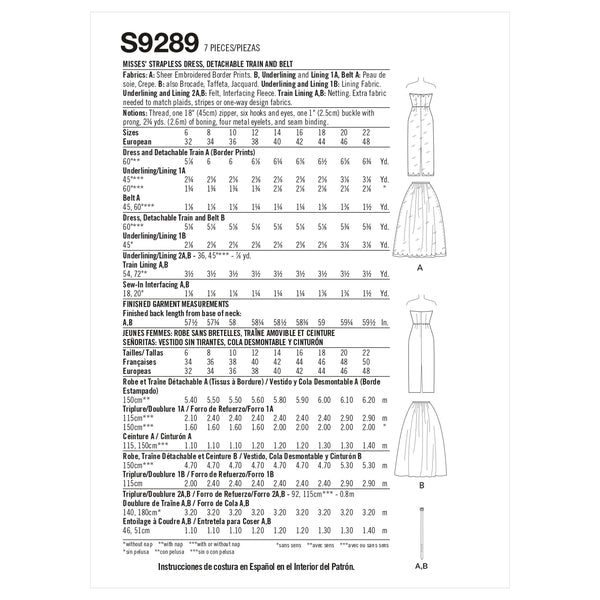 Simplicity S9289 Misses' Strapless Dress, Detachable Train & Belt