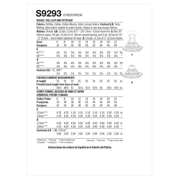 Simplicity S9293 Combinaison Intégrale et Jupon pour Dames