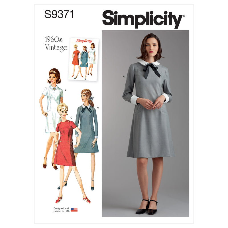 Simplicity S9371 Misses' & Women's Dress with Collar, Cuff and Sleeve Variations