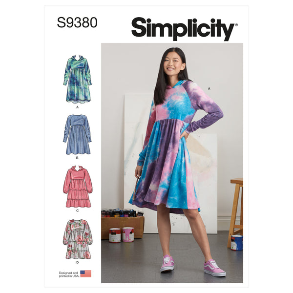 Simplicity S9380 Misses' Sweatshirt Dresses  (XS-S-M-L-XL)