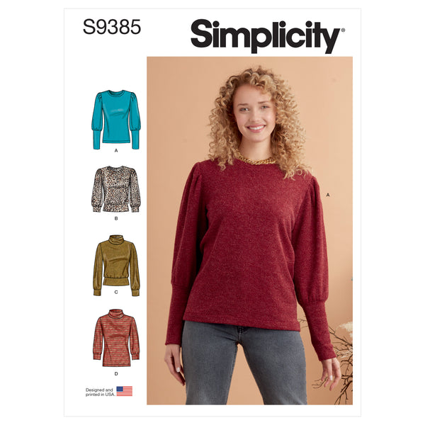 Simplicity S9385 Misses' Knit Tops with Length and Sleeve Variations