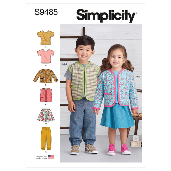 Simplicity S9485 Toddlers' Knit Top, Jacket, Vest, Skirt and Pants (1/2-1-2-3-4)