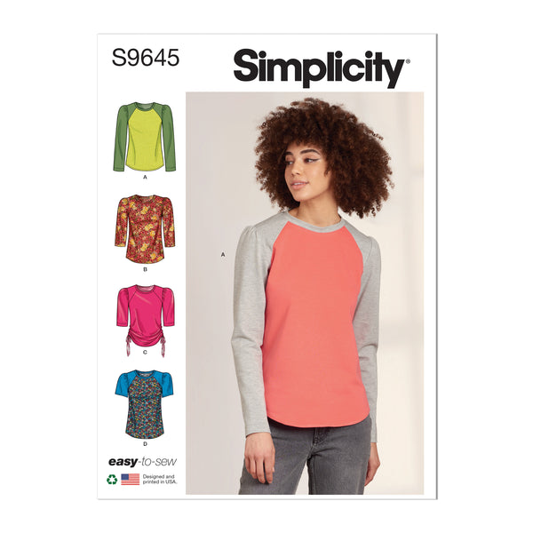Simplicity S9645 Misses' Knit Tops  (XS-S-M-L-XL-XXL)