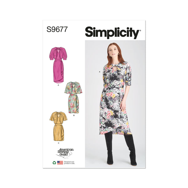 Simplicity S9677 Robes avec Variations de Manches et de Longueur pour Dames - Conçues pour la Guilde Américaine de Couture